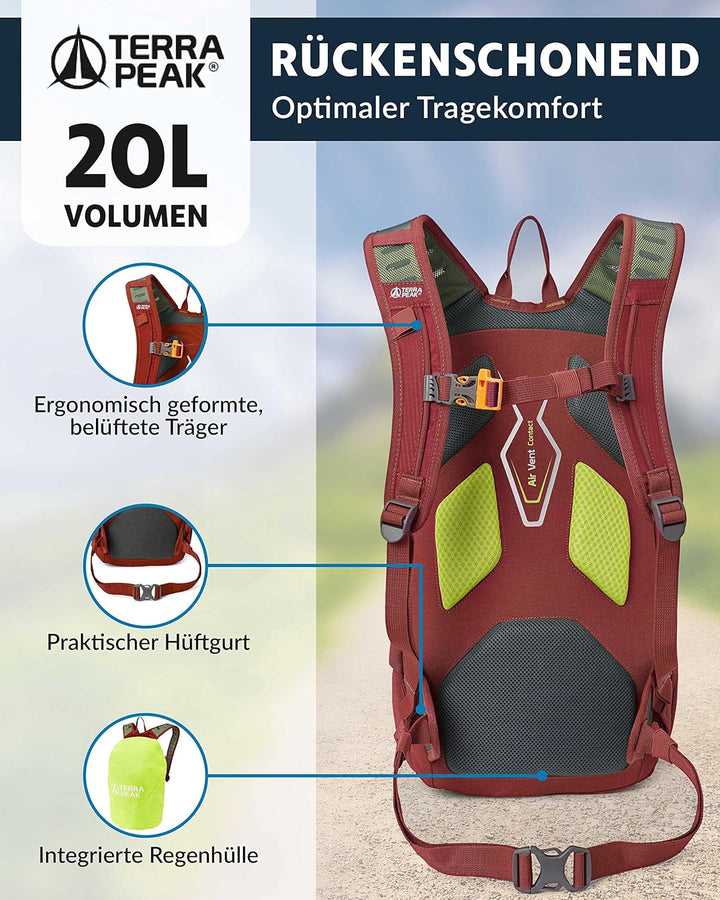 Terra Peak® Premium Wanderrucksack 20L (ACTIVE 20) Damen & Herren klein - Trekkingrucksack ergonomis