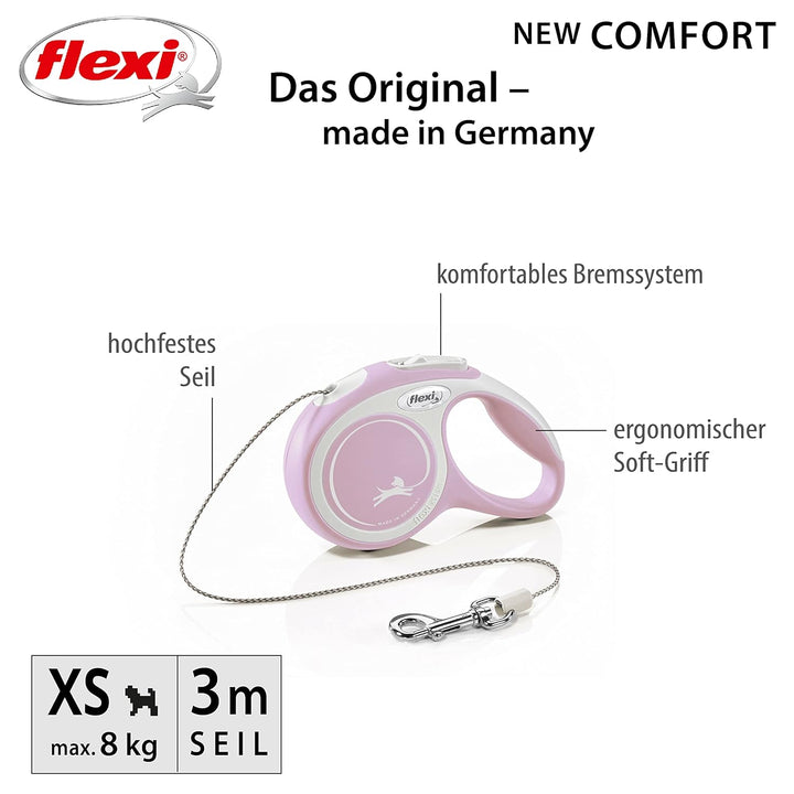 Flexi Hundeleine, ausziehbar, mit weichem Griff, 3 m / 5 m / 8 m / 8 m / 8-20 kg, Rose, 400049804270