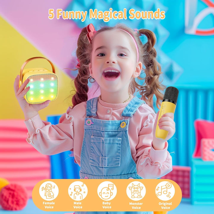 Karaoke Maschine Kinder Mini Karaoke Maschine mit 2 Mikrofonen Bluetooth-Lautsprecher mit LED-Lichte