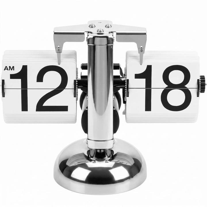 QWORK® Retro Flip Clock Tischuhr mit Quarzwerk, Mechanische Klappzahlenuhr, Silber Automatisches Umb