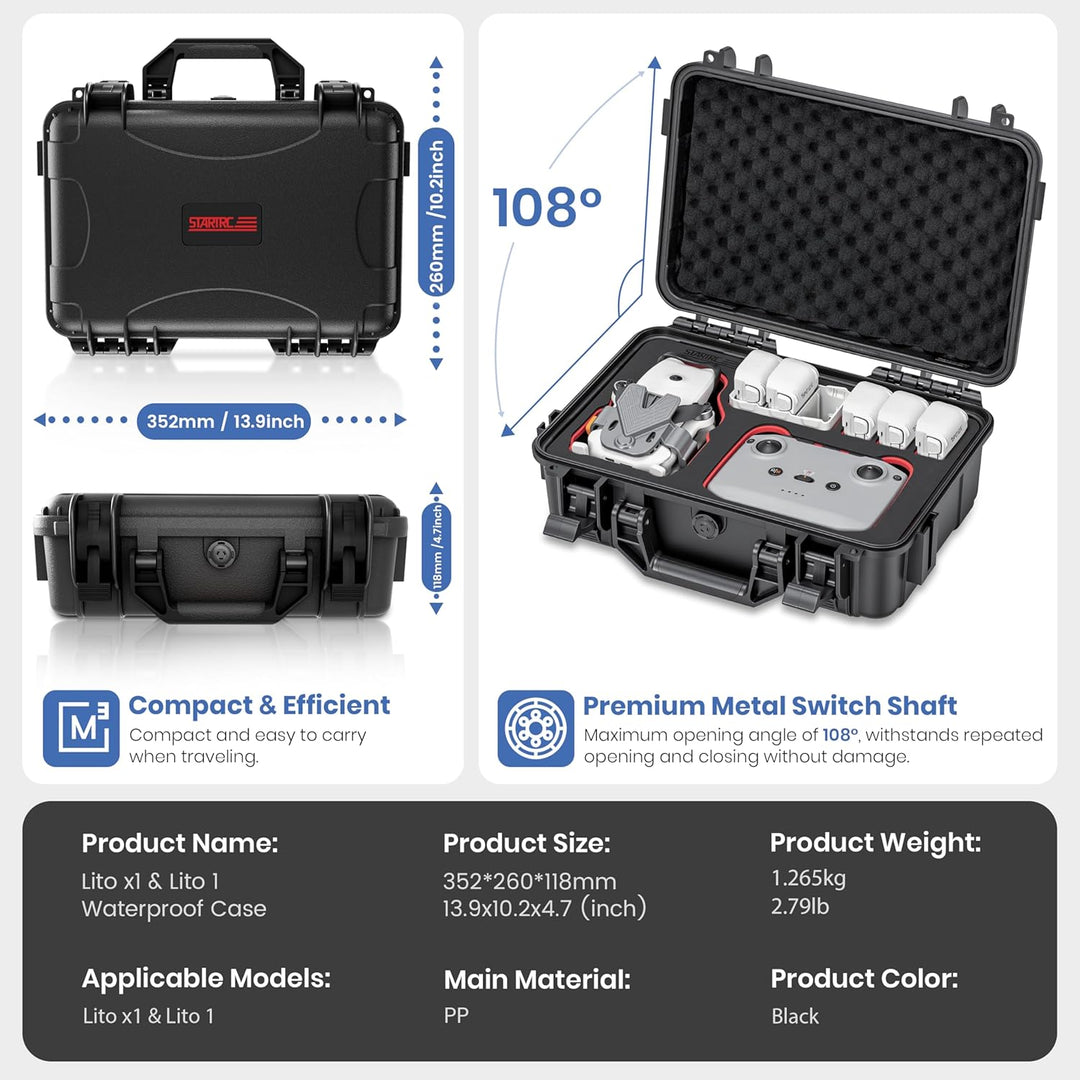 STARTRC Lito X1/1 Koffer, wasserdichter Harter Tasche für DJI Lito X1/1 Fly More Combo Zubehör für D