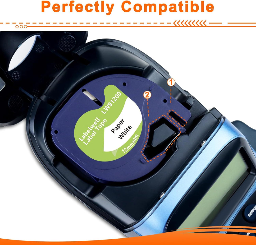 Labelwell 10x Kompatibel für Dymo LetraTag Papier Schriftband 12mm x 4m 91220 91200 Etikettenband Sc