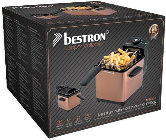 Bestron Öl-Fritteuse, Mini Fritteuse für 1 Portion Pommes, Fisch oder Nuggets, inkl. Kaltzonentechno