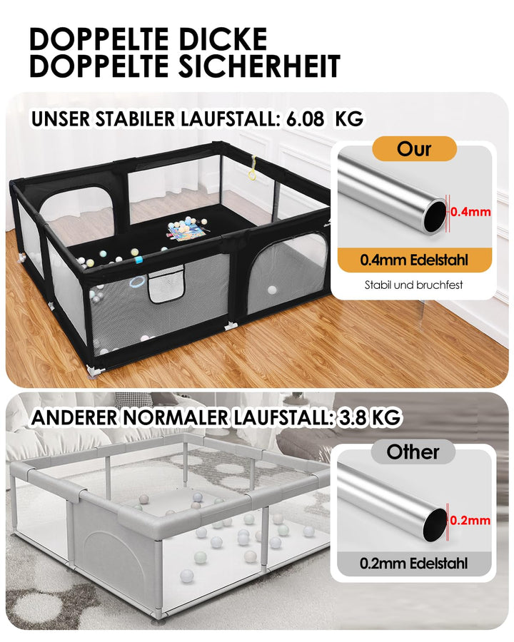 Laufstall Baby,Laufgitter Baby,Kinderzaun mit Atmungsaktivem Netz,Tragbarer Laufstall für Drinnen un