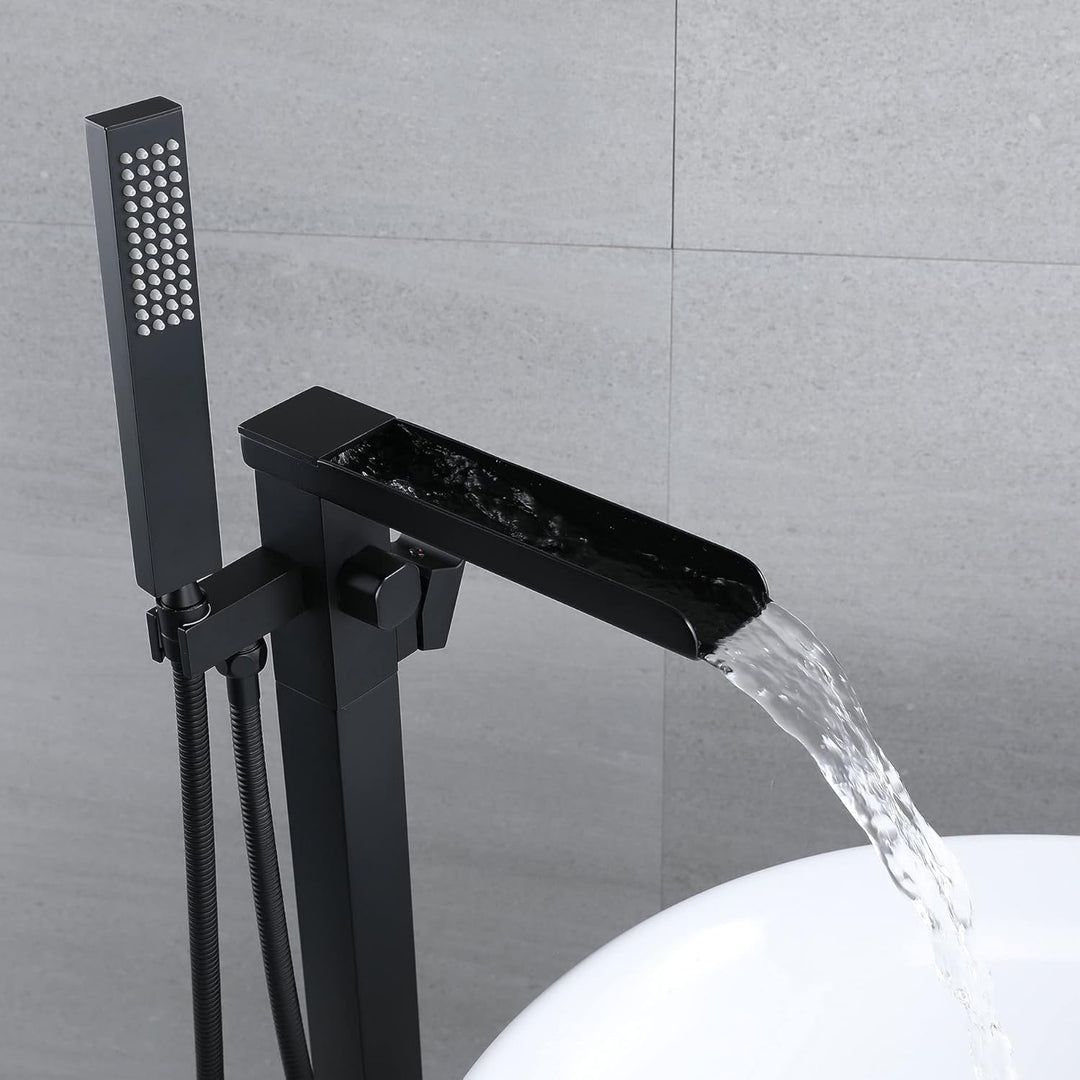 Standarmatur Freistehend Schwarz Wannenarmatur Wasserfall Schwarz,Messing,Freistehende Wannenarmatur