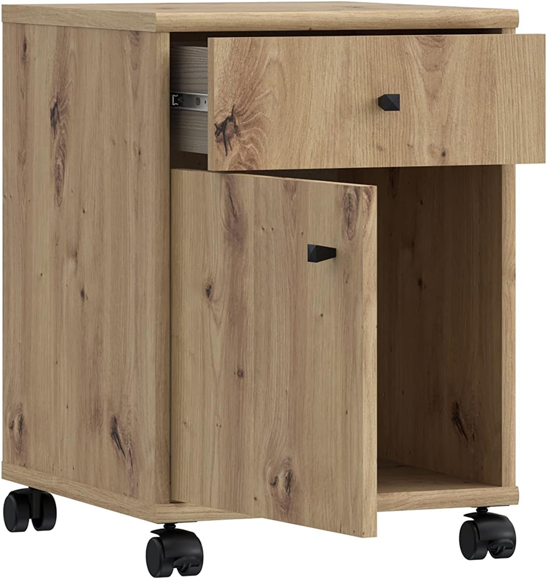 Forte Tempra 2 Rollcontainer mit 1 Tür und 1 Schublade, Holzwerkstoff, Artisan Eiche Dekor, B x H x