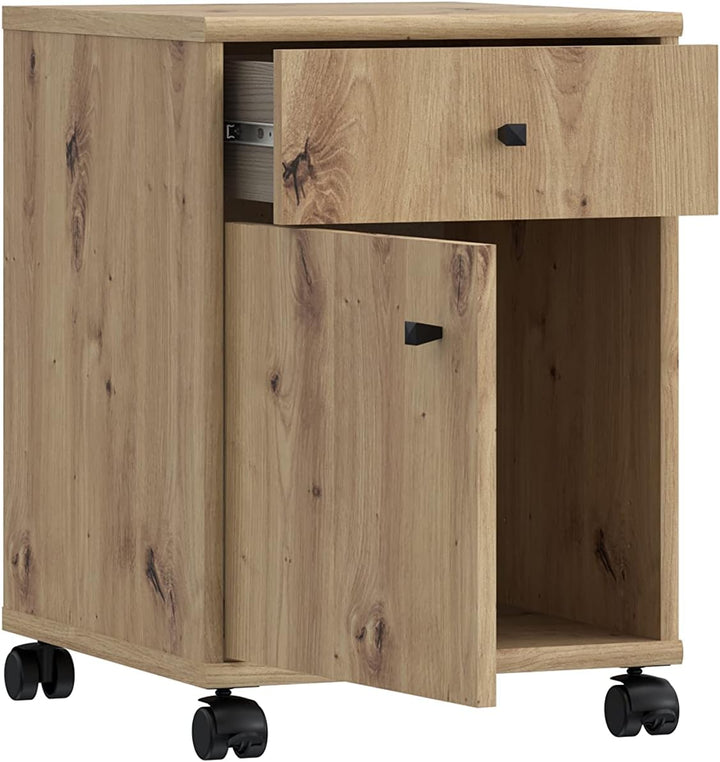 Forte Tempra 2 Rollcontainer mit 1 Tür und 1 Schublade, Holzwerkstoff, Artisan Eiche Dekor, B x H x