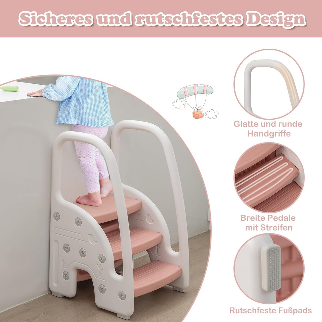 COSTWAY 3 stufiger Tritthocker für Kinder, Trittschemel höhenverstellbar mit Abnehmbarer Oberstufe &