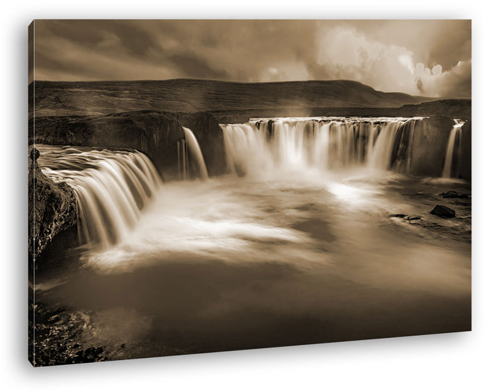 deyoli himmlische Wasserfälle in Island Format: 80x60 Effekt: Sepia als Leinwand, Motiv fertig gerah