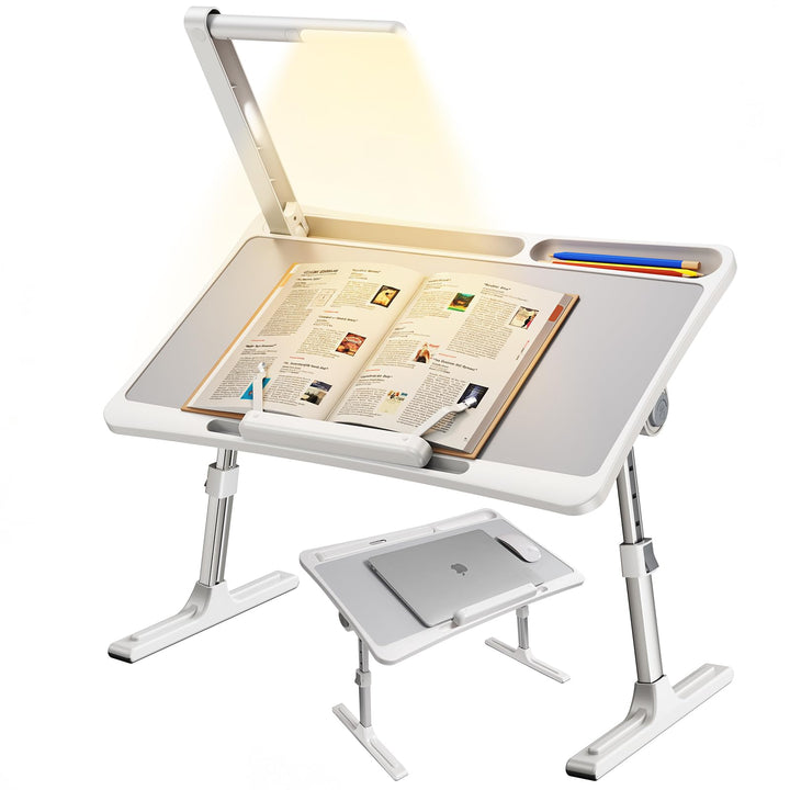 Laptoptisch Betttisch mit LED Lampe,Klappbar Laptop Tisch Höhenverstellbar Lapdesk für Bett Tablettt