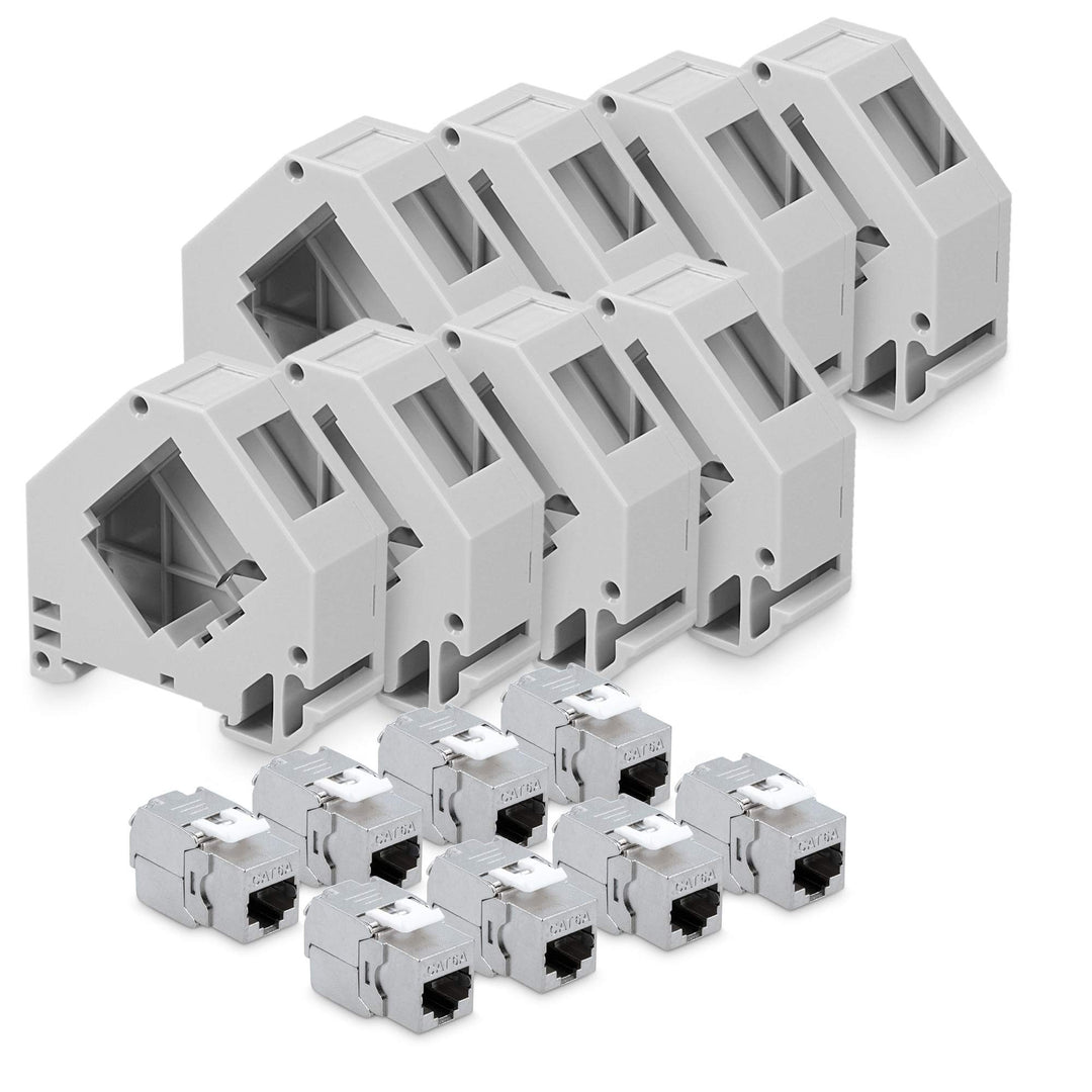 kwmobile Keystone Modul und Hutschienenadapter Set - passt auf genormte Hutschiene - 8X CAT 6A Modul