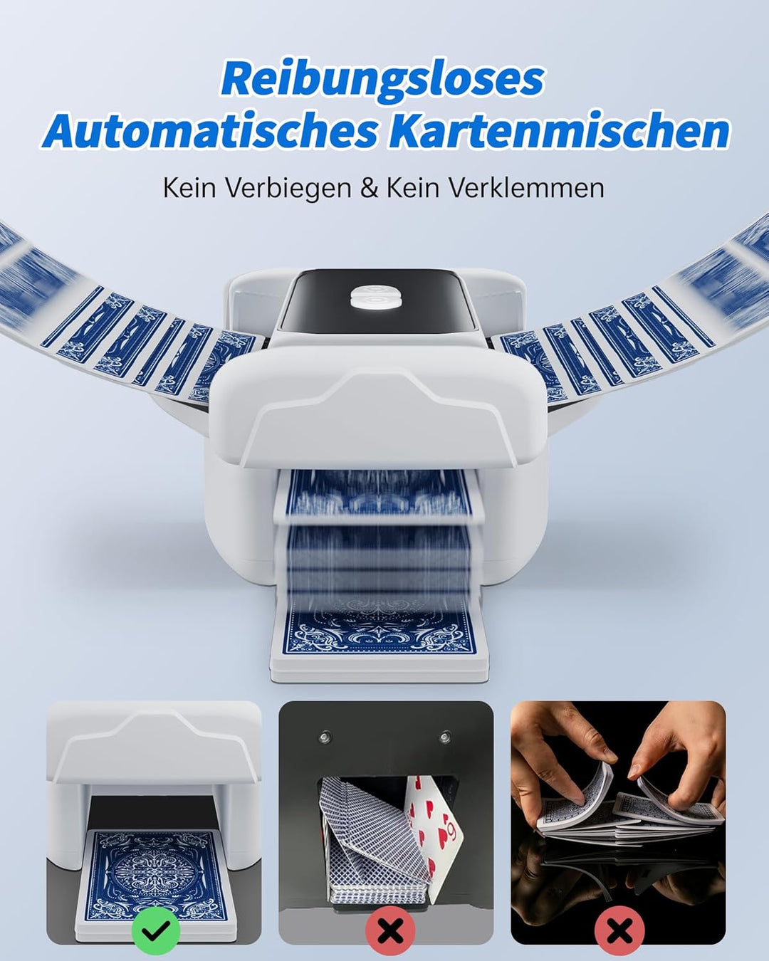 Kevsuvqin Geräuscharmer Kartenmischmaschine Elektrische, 3000mAh Kartenmischer, 2 Modi, Spielkartena