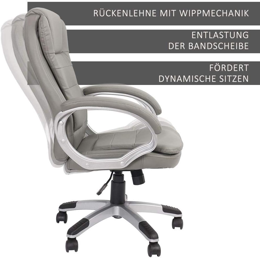 Melko Bürostuhl ergonomisch Bürodrehstuhl mit Armlehne Gamingstuhl Grau PU-Leder Chefsessel 120 kg B