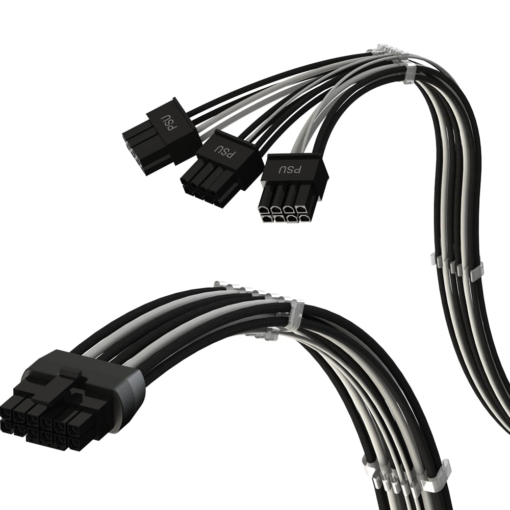 LINKUP - AVA PCIE 5.0 Geformtes & Gelötetes 16Pin (12+4) zu 3x8Pin | 16AWG Umhüllt | Kompatibel mit