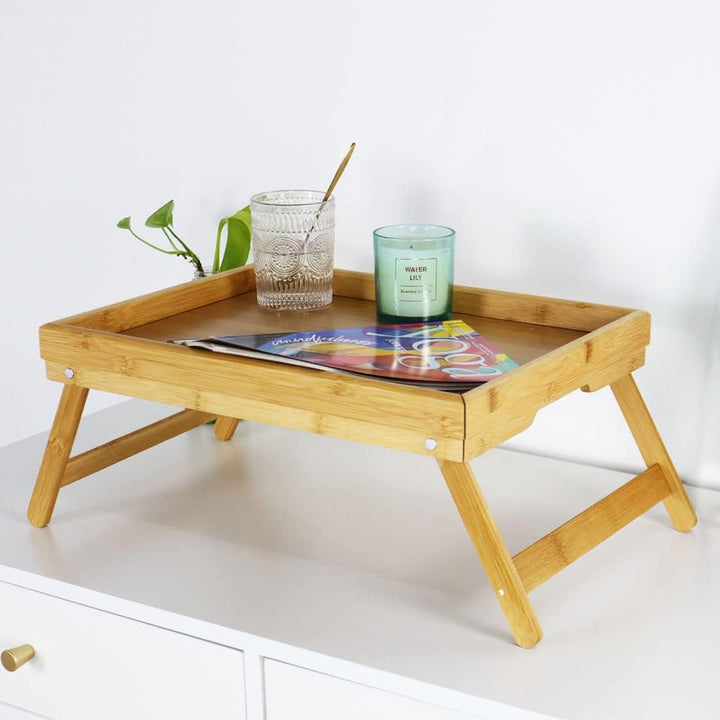 Bambus Frühstückstabletts Mit Klappbaren Beinen Portable Bett Tablett Tisch Snack Servierplatten Tab