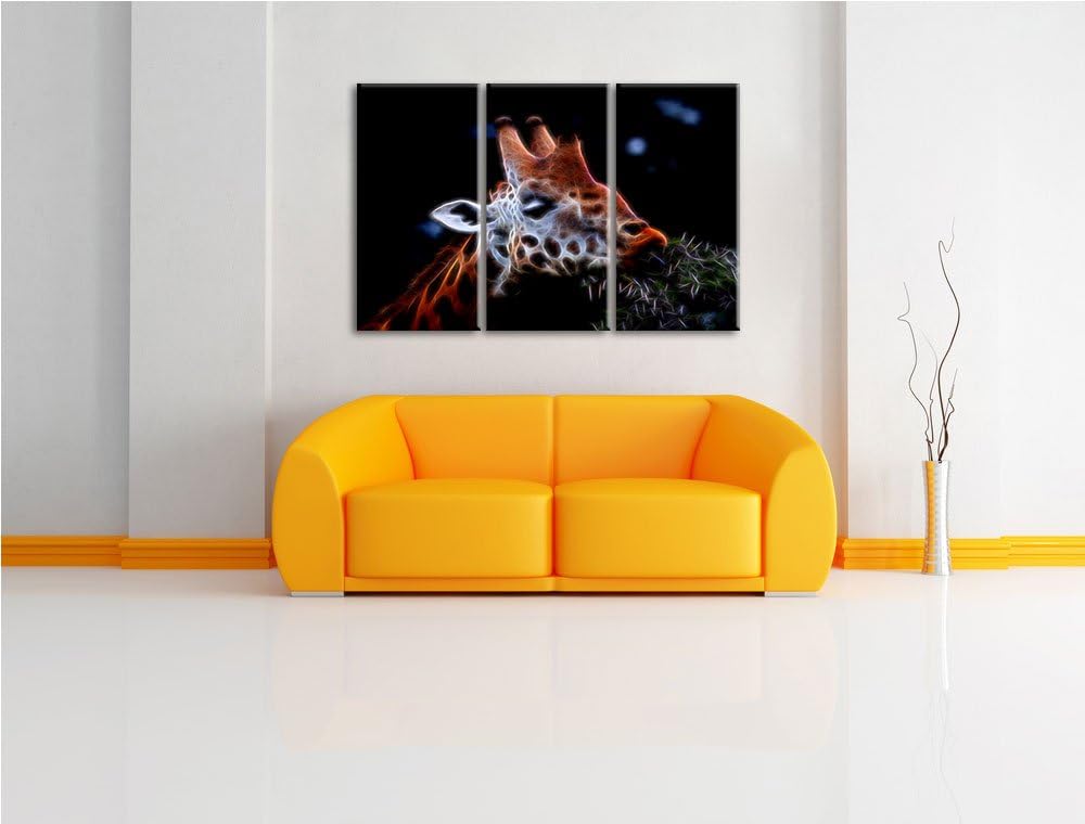 Dark schöne Giraffe beim Fressen NewArt 3-Teiler Leinwandbild 120x80 Bild auf Leinwand, XXL riesige