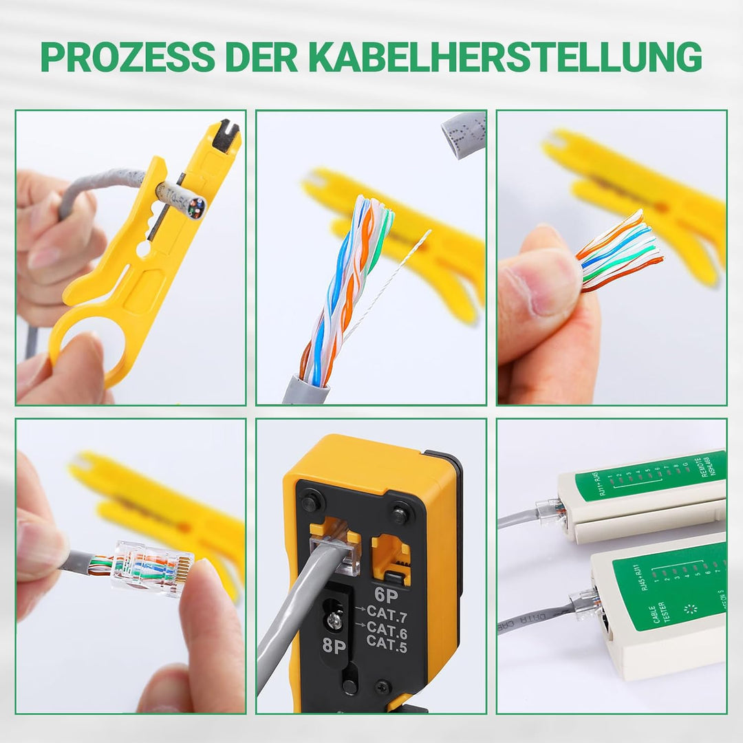 SGILE Netzwerk Werkzeug Set, RJ45/RJ11/RJ12 Crimpzange Kompatibel mit Cat5/Cat6, mit 50 x Cat6 RJ45