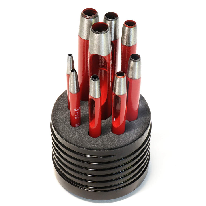 S&amp;R Rund-Locheisen-Set/MADE in GERMANY / 9-tlg. in Dose 2-3-4-5-6-7-8-9-10 mm, Stanzeisen Länge 105-