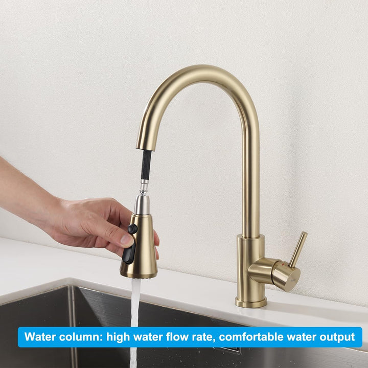 Edelstahl Küchenarmatur mit Ausziehbar Brause, Wasserhahn Küche mit 3 Strahlarten, 360° Drehbare Hoc