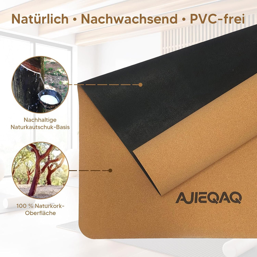 Premium Kork Yogamatte aus Naturkautschuk - Extra Breit (183x80 cm) & 5mm Dick - Rutschfeste XXL Fit