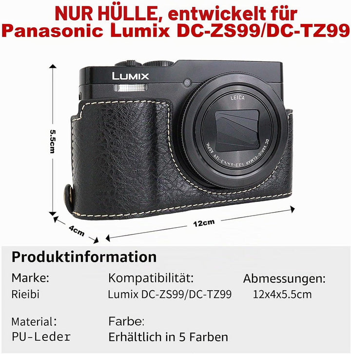 Rieibi TZ99 Kameratasche, PU Leder Kameratasche für Panasonic Lumix DC-TZ99 Digitalkamera, abnehmbar