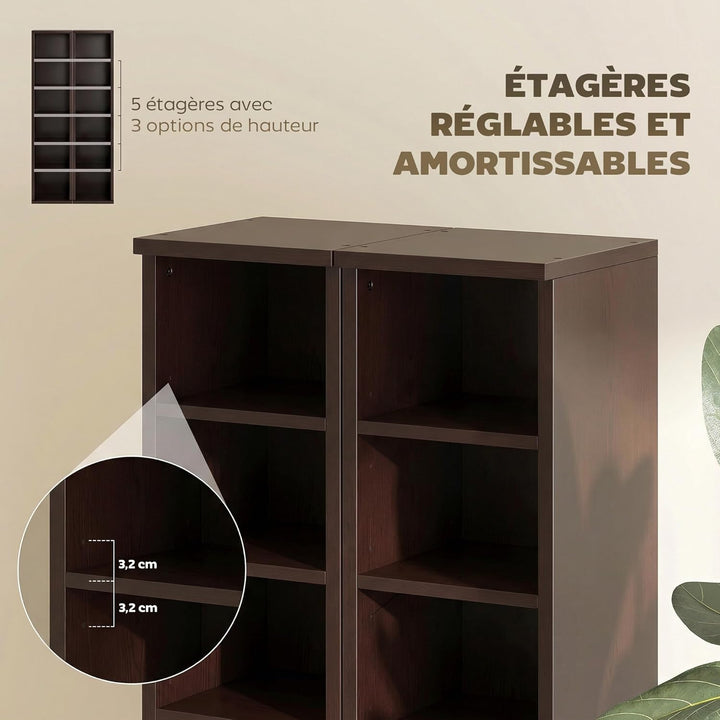 HOMCOM Set mit 2 Säulenregalen CD-DVD-Schrank 6 + 6 Fächer 21 x 22,5 x 88,5 cm Kapazität bis 204 CDs