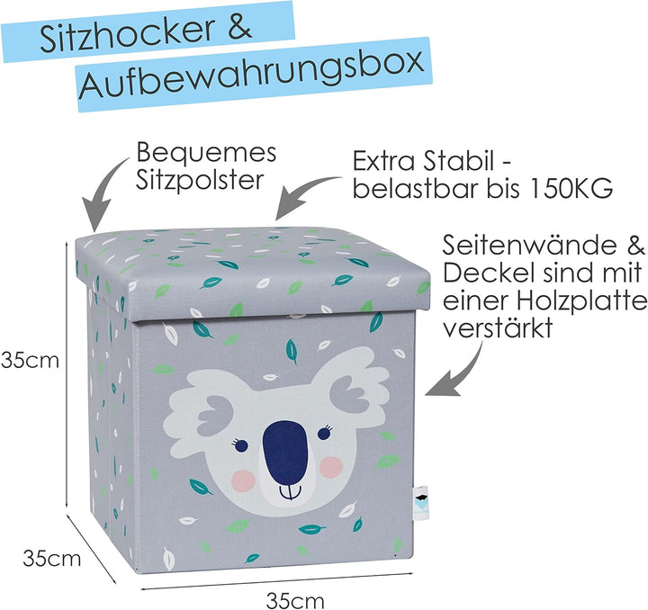 Love IT Store IT Sitzhocker mit Stauraum - Hocker aus Stoff - Verstärkt mit Holz - Belastbar bis 150