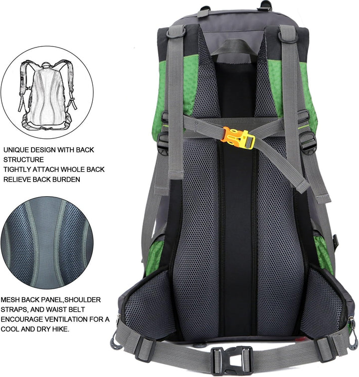 Bseash 60L Wasserdichter leichter Wanderrucksack mit Regenschutz, Outdoor Sport Tagesrucksack Multif