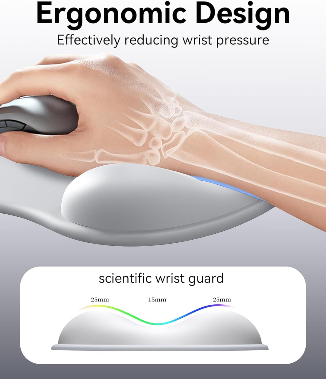 Mauspad mit Gelkissen,Ergonomisches Mousepad mit handauflage mit weichem Gelpolster,rutschfester Bas