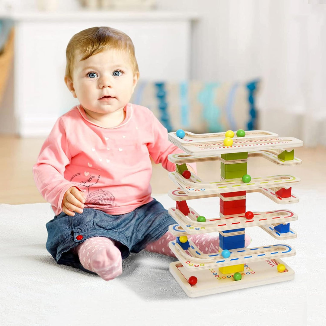 Holz Murmeln Spielzeug Kugelbahn Murmelbahn Holz Ball Drop Spielzeug mit 16 Murmeln Marble Run Rennb