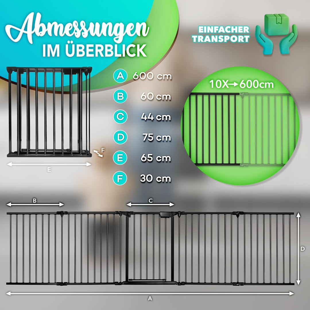 KIDUKU® Kaminschutzgitter mit Tür Metall 600 cm | Absperrgitter Ofenschutzgitter faltbar | Konfigura