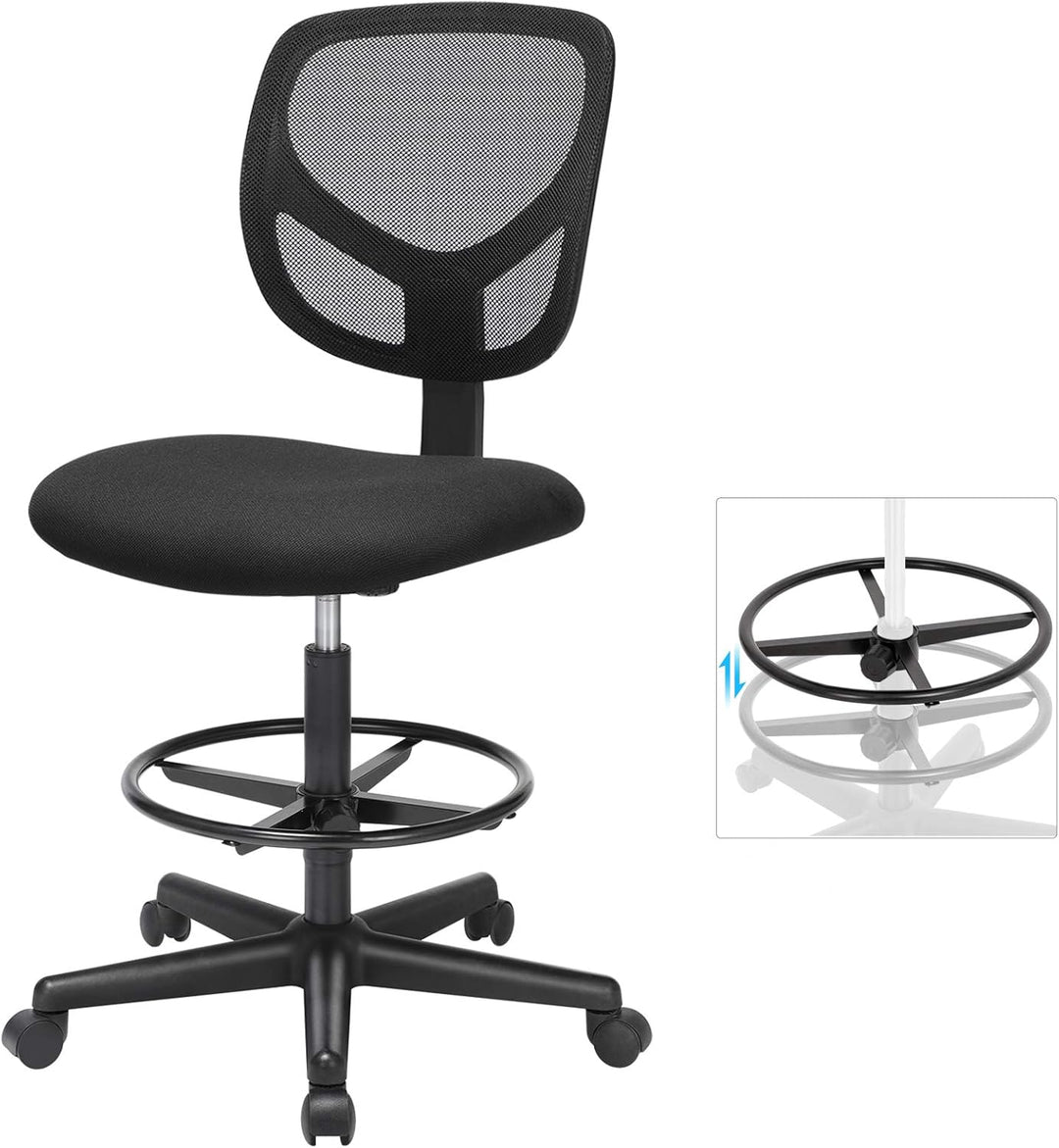 SONGMICS Arbeitsstuhl, Bürostuhl, Sitzhöhe 55-75 cm, hoher Drehstuhl mit Verstellbarer Fussstütze, B