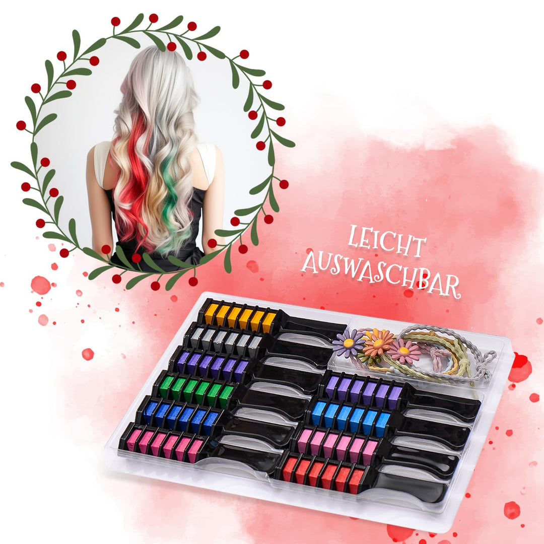 Magicat Haarkreide für Mädchen Deluxe Set 2026 I 10 Farben & 5 Haargummis I Kinder Haarfarbe auswasc