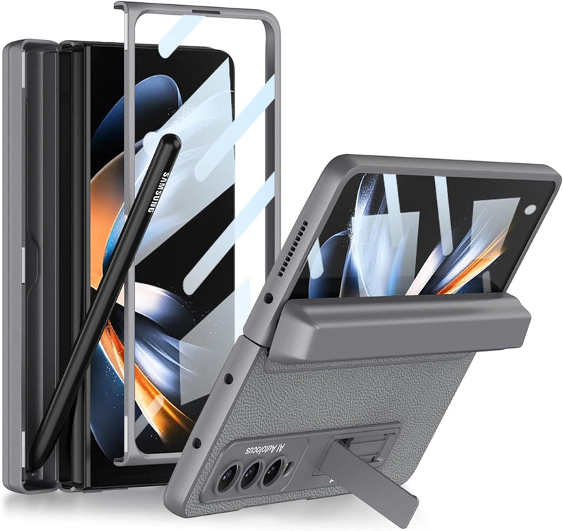 Miimall Kompatibel mit Samsung Galaxy Z Fold 4 Hülle mit Displayschutz+Stifthalter Scharnierschutz,