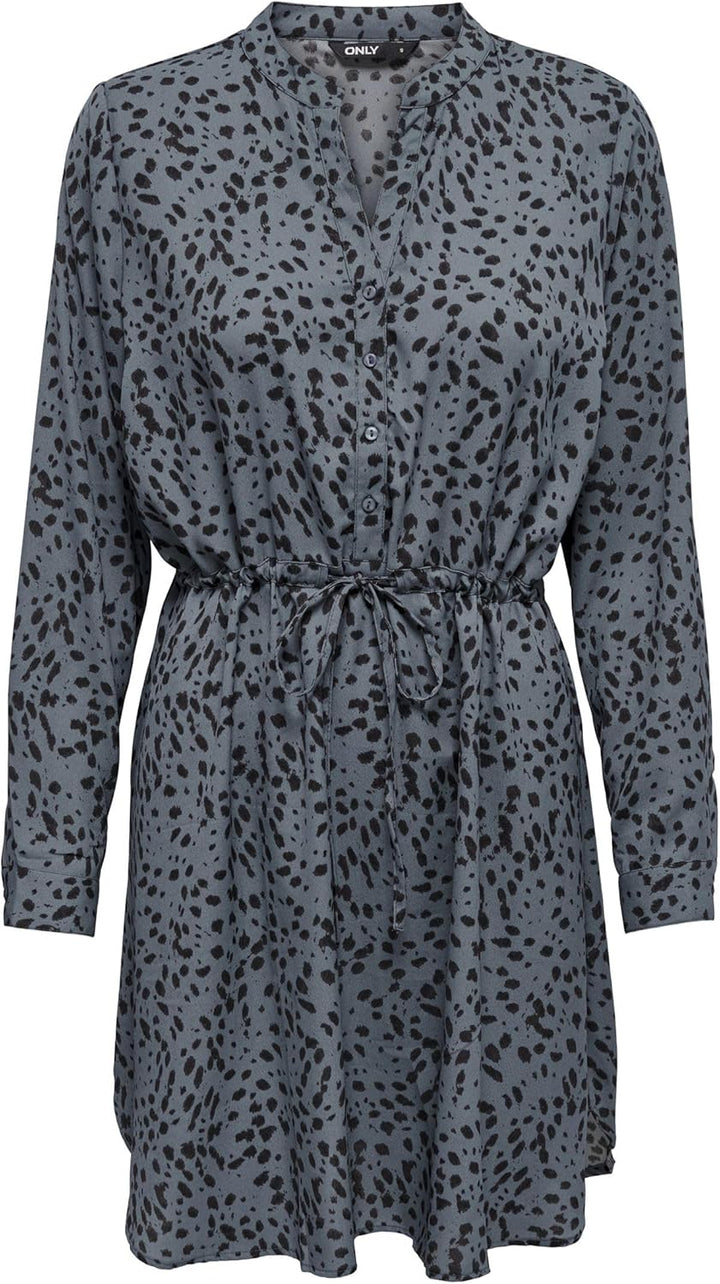 ONLY Damen Kleid 15200543 XXS Blue Indigo/Aop:black Leo, XXS Blue Indigo/Aop:black Leo