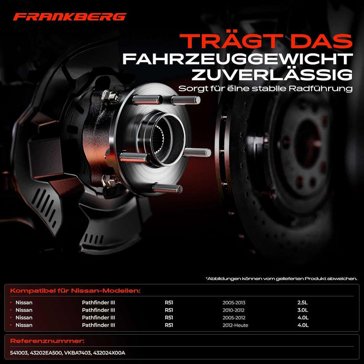Frankberg 1x Radnabe Radlagersatz Hinterachse für Pathfinder III R51 2.5L-4.0L 2005-2013 541003