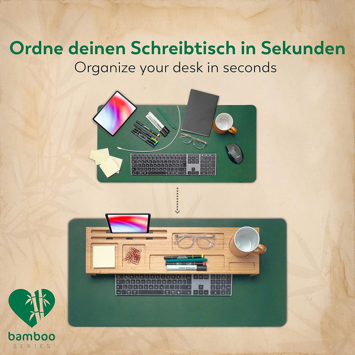 Rubberneck Bambus Schreibtisch Organizer mit Handy-, Tablethalterung - für Tastatur, Maus, Büro Zube