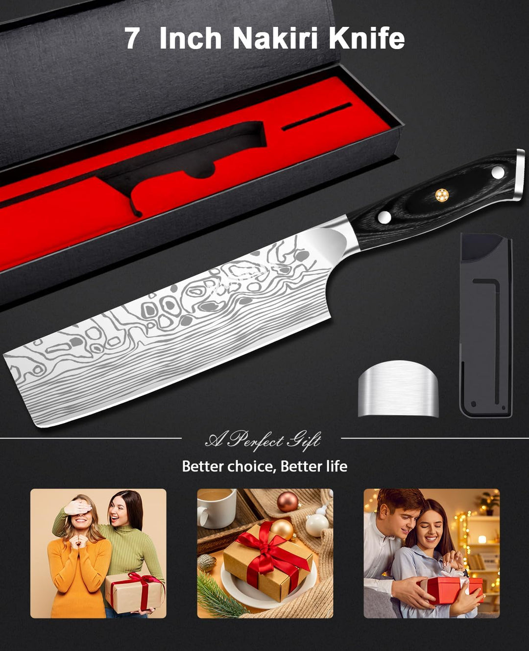 MOSFiATA Nakiri Messer Kochmesser,Küchenmesser Mehrzweck Fleischmesser ,mit Fingerschutz und Klingen