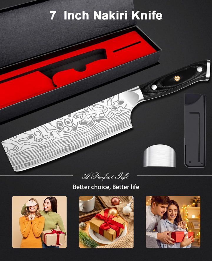 MOSFiATA Nakiri Messer Kochmesser,Küchenmesser Mehrzweck Fleischmesser ,mit Fingerschutz und Klingen