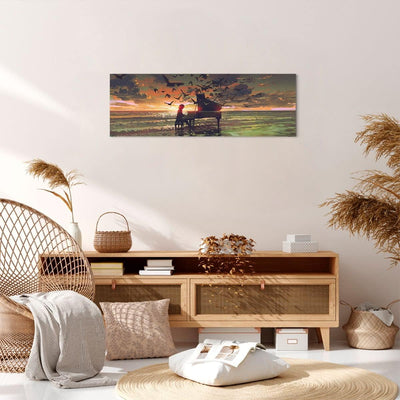 Panorama Bilder auf Leinwand Klaviermusik Leinwandbild mit Rahmen 90x30cm Wandbilder Dekoration Wohn