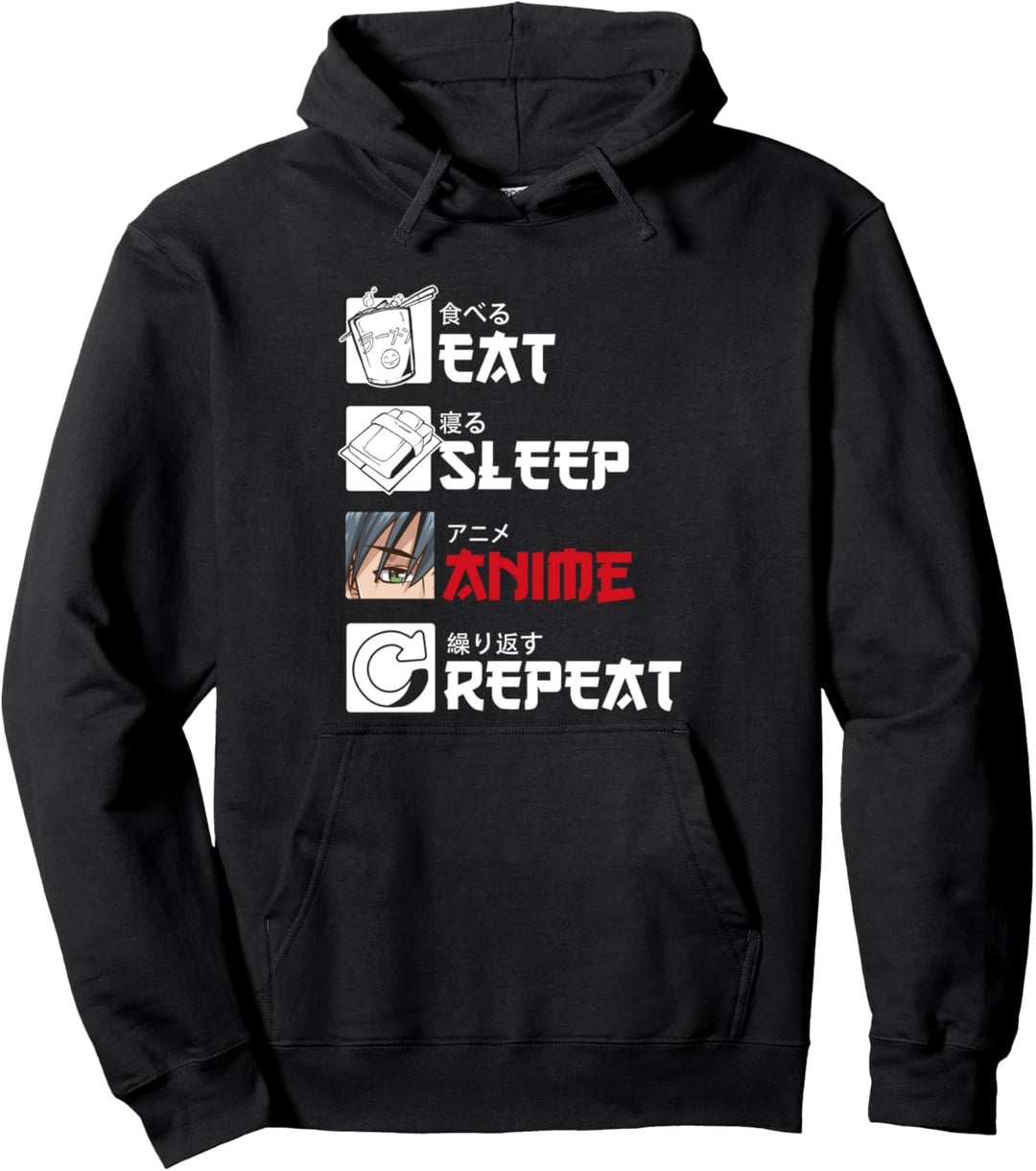 Eat Sleep Anime Repeat Japan Otaku Anime Pullover Hoodie