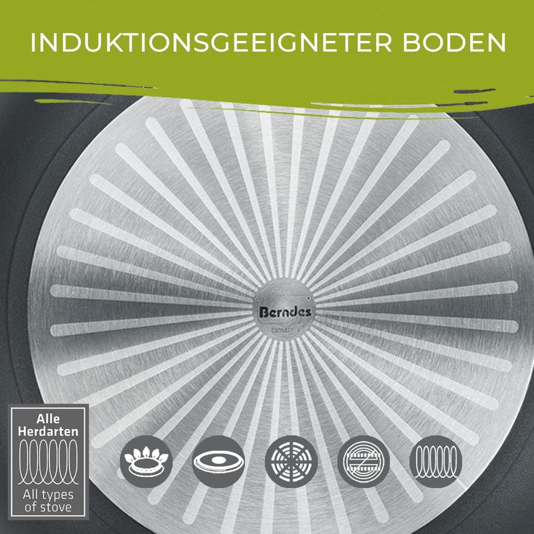 Berndes Topf Balance b.nature 16 cm, Stieltopf mit nachhaltiger Beschichtung aus Quarz, inkl. Glasde