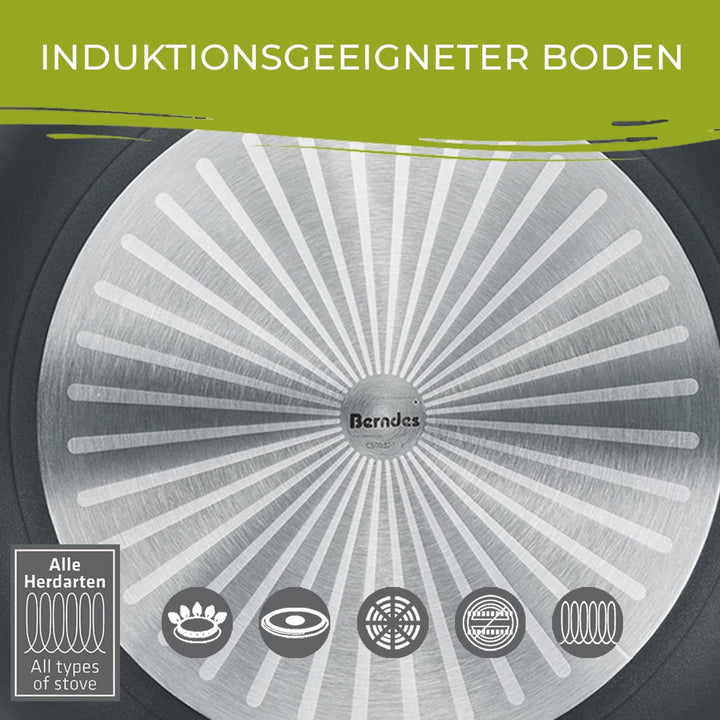 Berndes Topf Balance b.nature 16 cm, Stieltopf mit nachhaltiger Beschichtung aus Quarz, inkl. Glasde