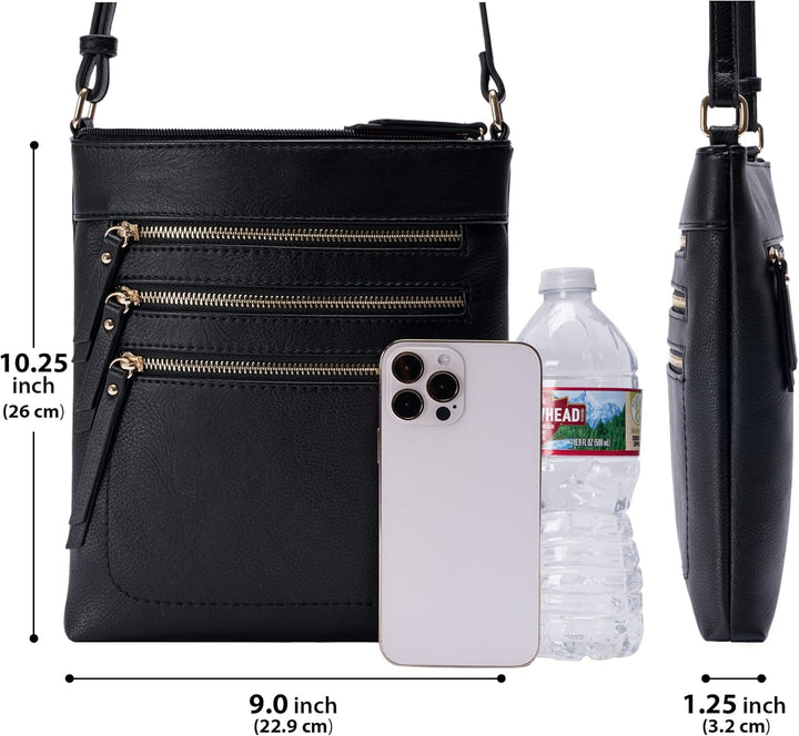 Solene Crossbody Bag Functional Multi Pocket Messenger Purse Top Zip Closure Shoulder Handbag With A
