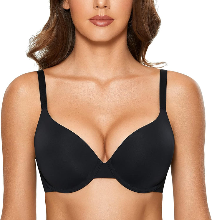 DOBREVA Damen Push Up Bügel BH Soft T Shirt BHS mit Licht Gepolstert Komfort Sexy 70A Schwarz, 70A S