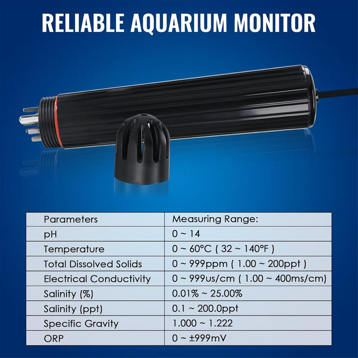 7-in-1 WiFi-Wassertester für Aquarien, Hydrokulturen, Schwimmbäder, pH/TDS/EC/ORP/Temp/Salzgehalt//S