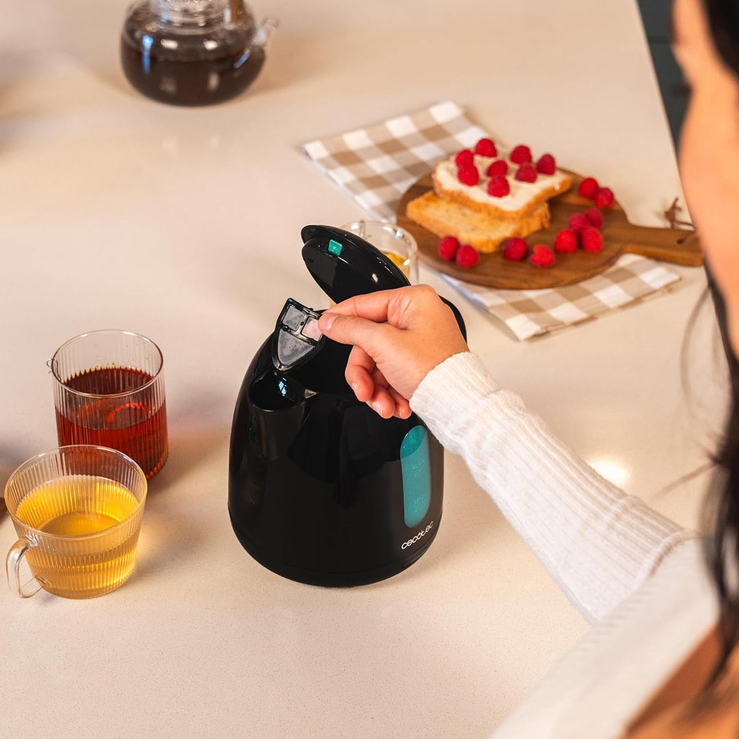 Cecotec Wasserkocher - 1L Kapazität - Thermosense 140 Black. 2200W, schnelles Erhitzen, Anti-Kalk-Fi