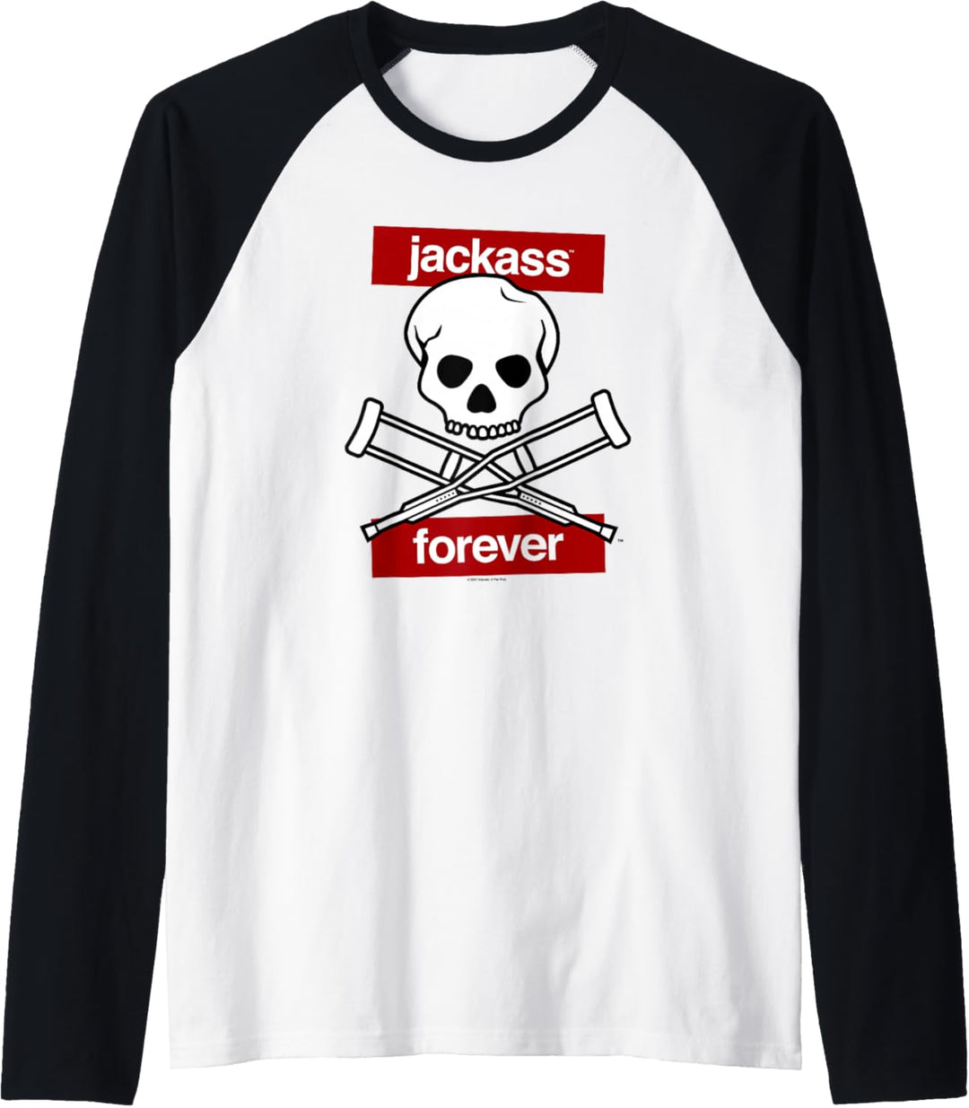 Jackass Forever: Rote Schädel und Krücken Logo Raglan