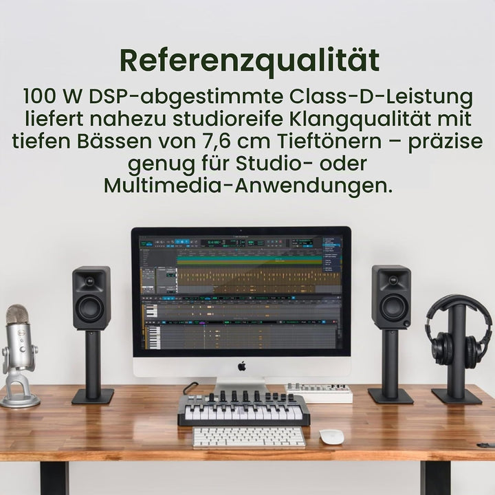 Kanto ORA 100W Powered Bi-amp Reference Desktop Computer Speakers w/Bluetooth 5.0 &amp; USB-C | 100 Hz C