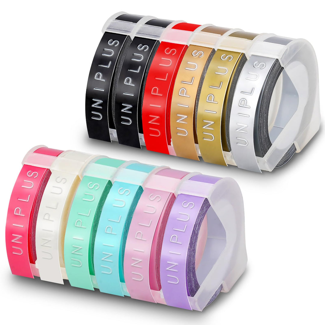 UniPlus 12 Rollen Kompatible für Dymo Omega Etikettenband Ersatz für Dymo Prägebänder S0717930 S0717